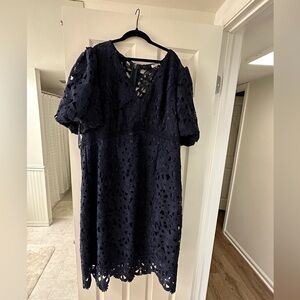 Chi Chi London Puff Sleeve Premium Lace Dress in Navy